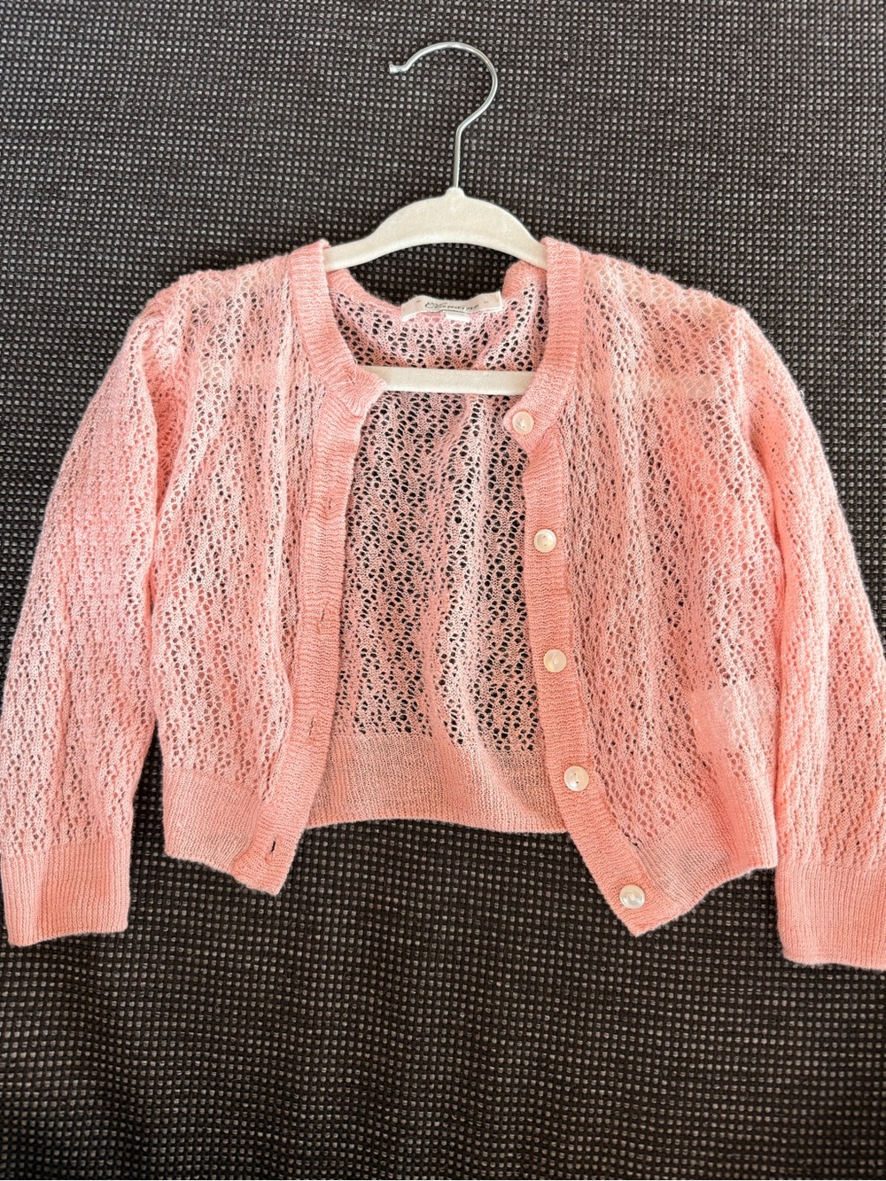 Claudine Openwork Cropped Cardigan in Soft Pink with Pearl Buttons